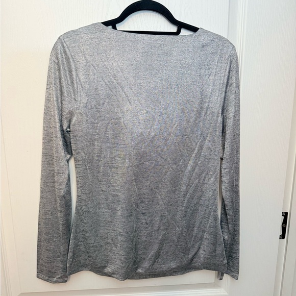 White House Black Market Metallic Gray Drape Neck Top - Picture 3 of 3